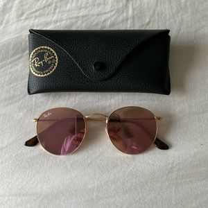 RAY BAND ROUND METAL SUNGLASSES / PINK GOLD LENS